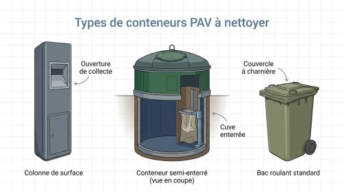 Types de conteneurs PAV à nettoyer