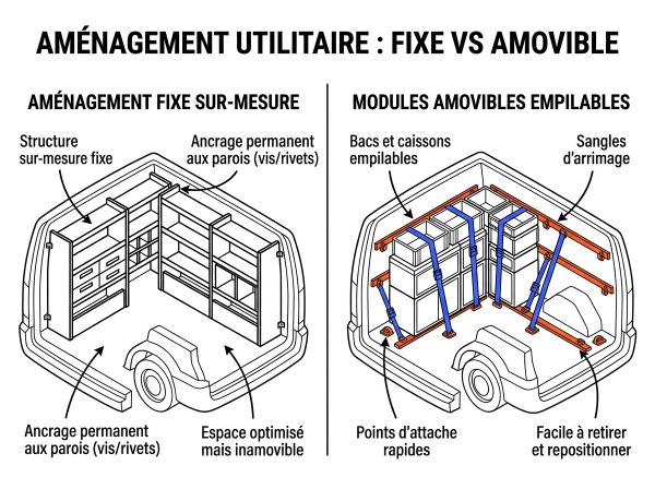 Comparatif aménagement utilitaire fixe et amovible