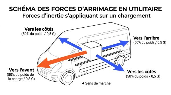 Schéma des forces d'arrimage en utilitaire