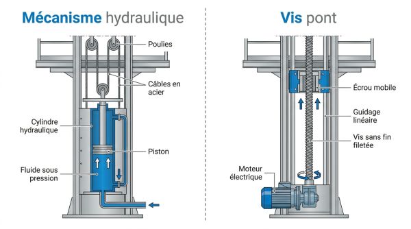 Mécanisme hydraulique vs vis pont