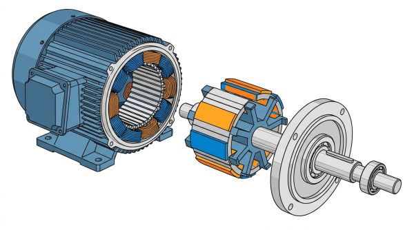 Vue éclatée moteur synchrone aimants permanents