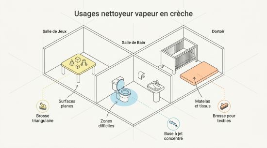 Usages nettoyeur vapeur en crèche