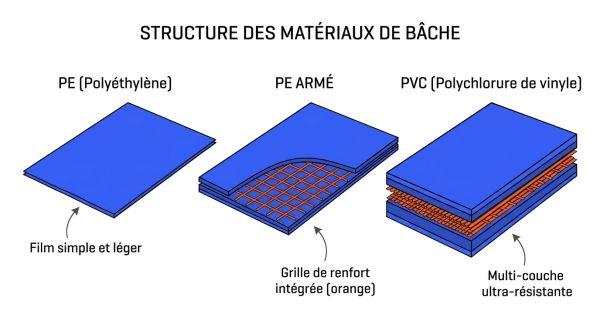 Coupe des matériaux bâche serre PE et PVC
