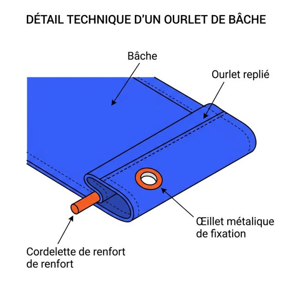 Détail ourlet et œillet d'une bâche serre