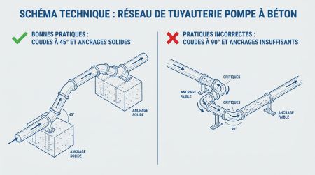 Réseau tuyauterie pompe à béton