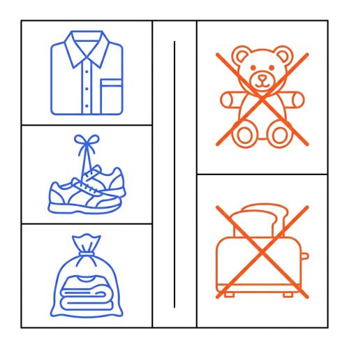 Objets acceptés et refusés en borne textile.