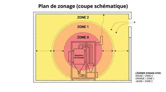 Zonage ATEX 1 et 2 recycleur solvant