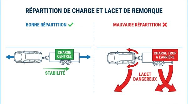 Répartition charge et lacet remorque