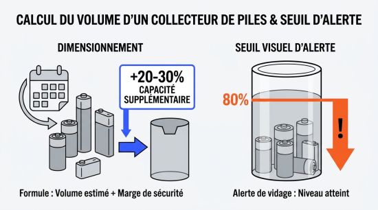 Calcul du volume d'un collecteur de piles.