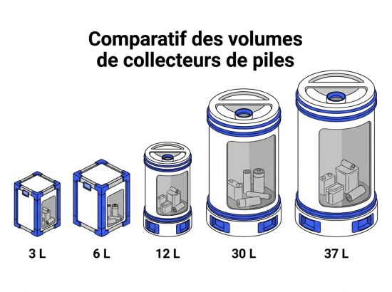 Comparatif des volumes de collecteurs de piles.