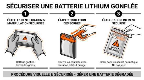 Sécuriser une batterie lithium gonflée.