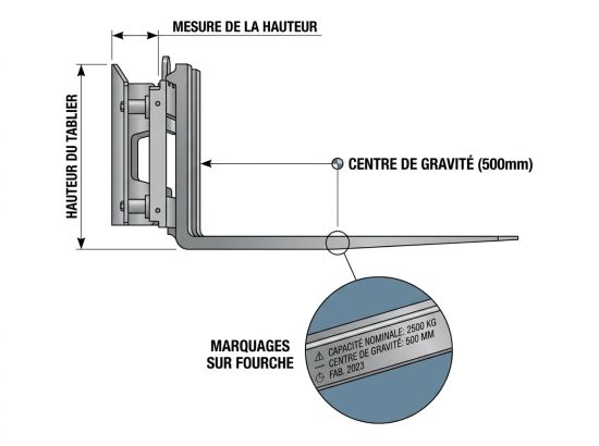 Mesure tablier fourche chariot