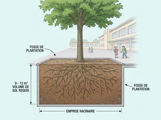 Fosse de plantation et racines arbre école