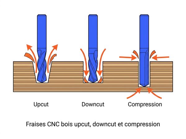 Fraises CNC bois upcut, downcut et compression