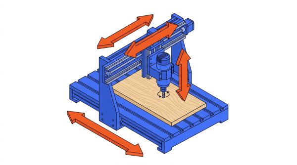 Schéma des axes X, Y et Z d'une machine CNC bois