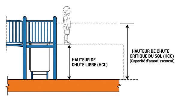 Schéma de hauteur de chute libre et critique