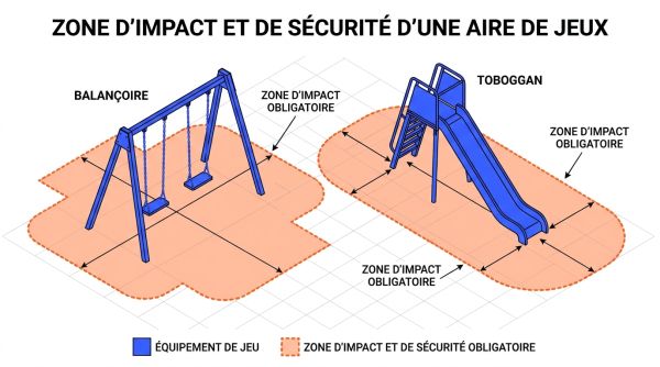 Zone d'impact et de sécurité d'une aire de jeux