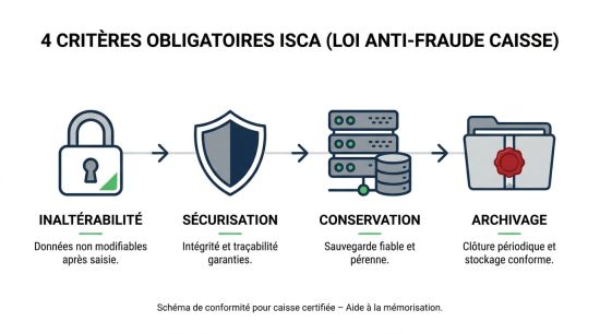 Schéma des 4 critères ISCA caisse certifiée