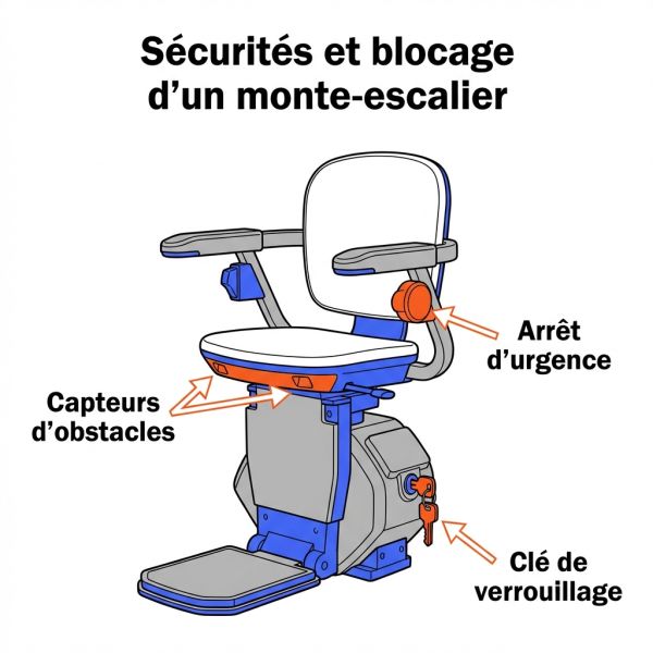 Sécurités et blocage d'un monte-escalier