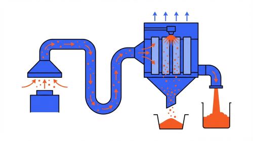 Schéma 5 étapes d'un dépoussiéreur