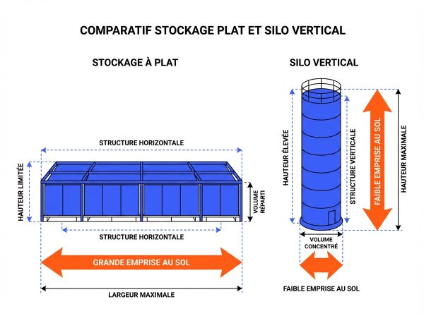 Comparatif stockage plat et silo vertical