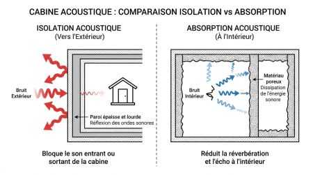 Isolation et absorption cabine acoustique