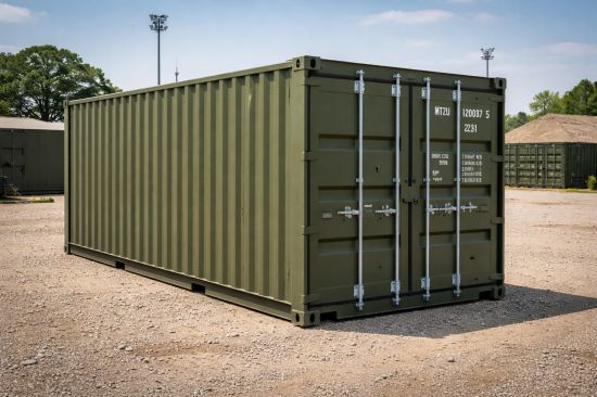 Conteneur militaire sur une base