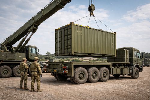 Manœuvre logistique militaire en cours