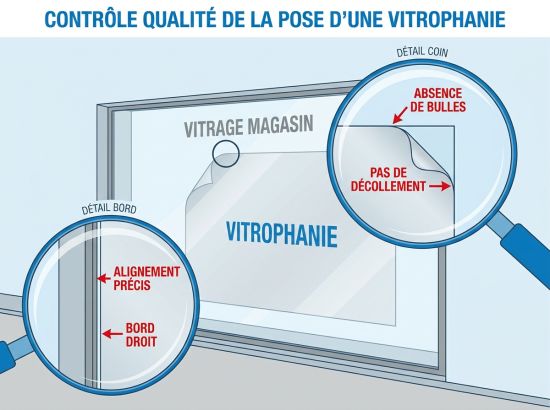 Contrôle qualité de la pose d'une vitrophanie