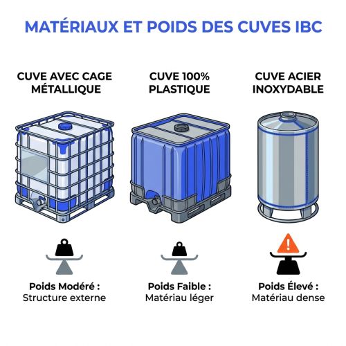 Matériaux et poids des cuves IBC.