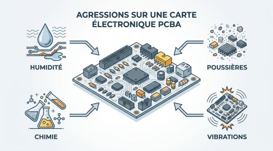 Agressions sur une carte électronique PCBA