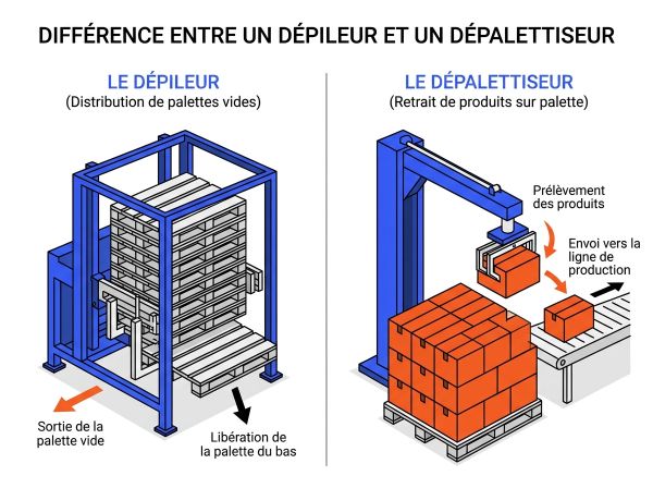 Différence entre un dépileur et un dépalettiseur