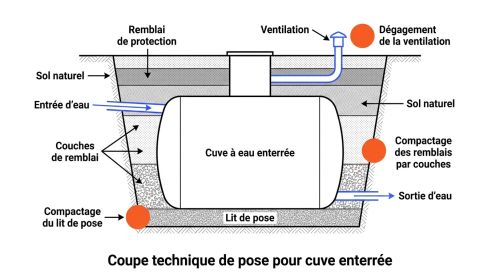 Coupe technique de pose pour cuve enterrée