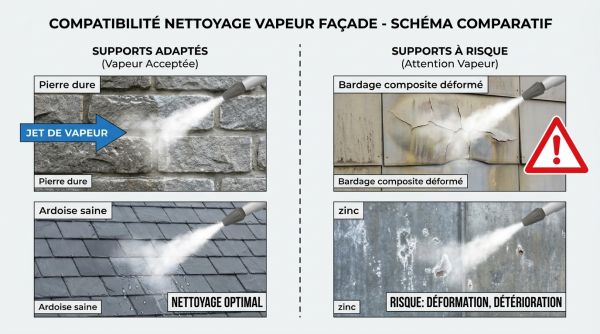 Compatibilité nettoyage vapeur façade