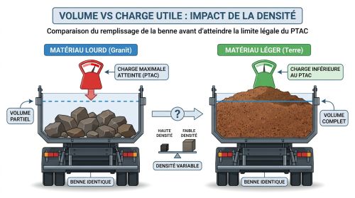 Volume et charge utile benne camion
