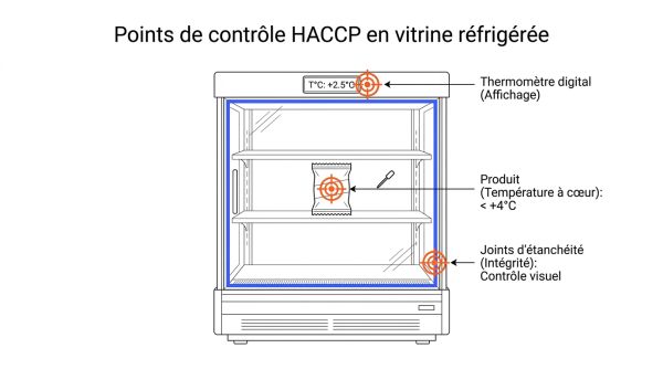 Points de contrôle HACCP en vitrine réfrigérée