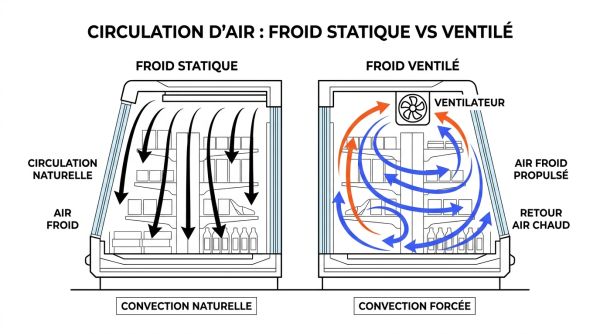 Schéma circulation air froid statique et ventilé