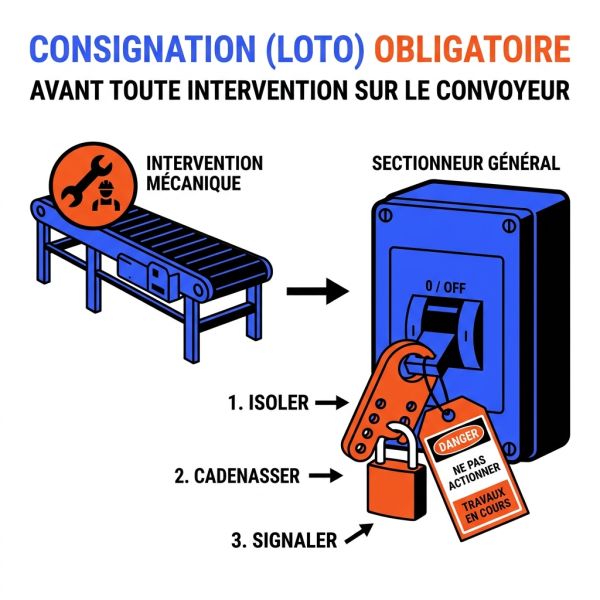 Consignation LOTO convoyeur sécurité