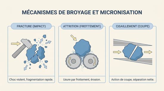Mécanismes de broyage et micronisation