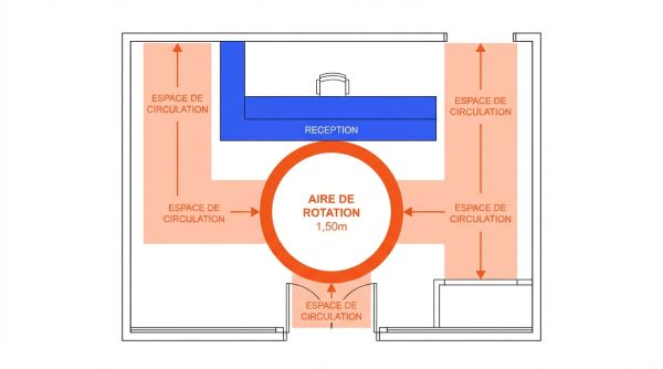 Plan rotation 1,50m au comptoir d'accueil PMR