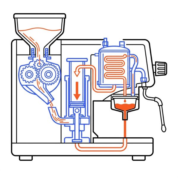 Vue en coupe d'une machine à café pro