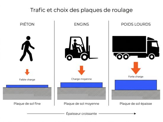 Trafic et choix des plaques de roulage