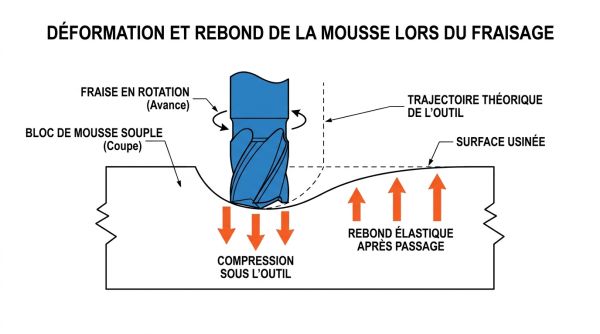 Déformation et rebond de la mousse lors du fraisage