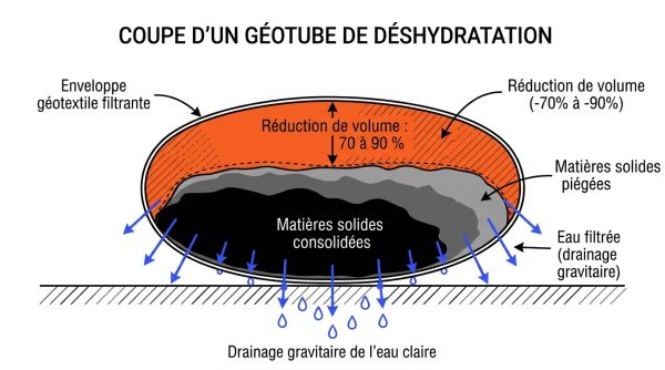 Coupe d'un géotube de déshydratation