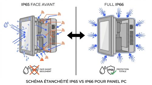 Schéma étanchéité IP65 vs IP66 pour Panel PC