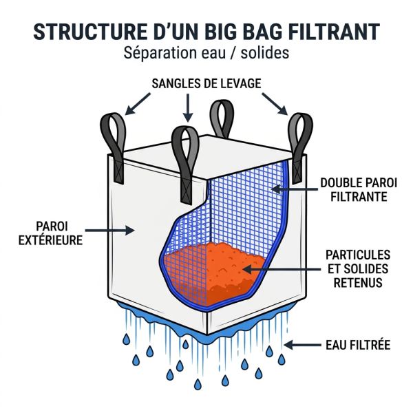 Structure d'un big bag filtrant industriel