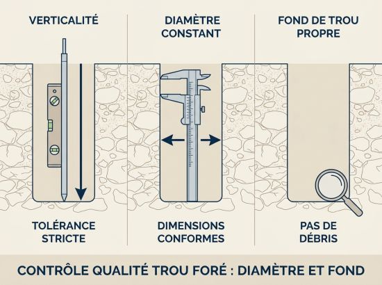 Contrôle qualité trou foré : diamètre et fond