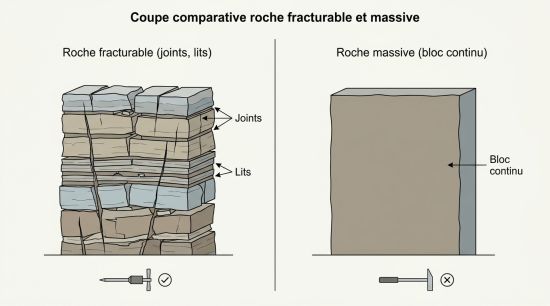 Coupe comparative roche fracturable et massive