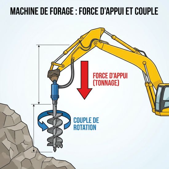 Machine de forage : force d'appui et couple
