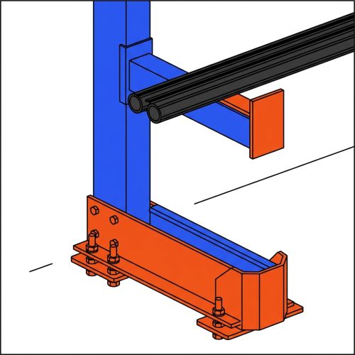 Butée, sabot et ancrage sur rack cantilever